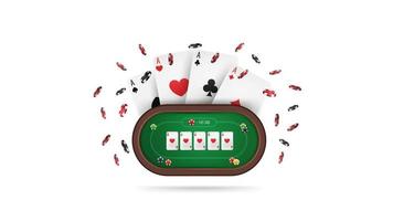 mesa de póquer con cartas y fichas de póquer en estilo de dibujos animados aislado sobre fondo blanco vector