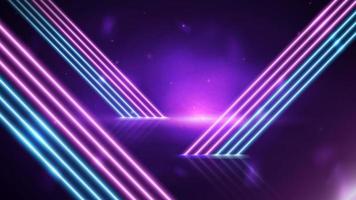 Purple empty scene with diagonal pink and blue line neon lamps on background. vector