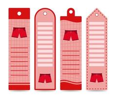 Set of colored bookmarks with Shorts vector