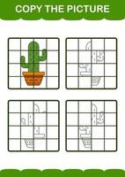 Copy the picture with Cactus. Worksheet for kids vector