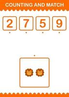 Counting and match Lion face. Worksheet for kids vector