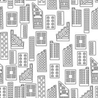 Buildings in town pattern. Urban abstract pattern. Seamless texture with city landscape, blocks and houses black line on white background. Repeat endless pattern, vector illustration, style flat