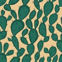 Cactus seamless pattern. Repeat endless background with cacti plants. Doodle vector illustration. Natural hand drawing background with desert green cactus