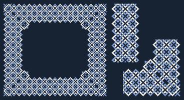 Lacy frame, corner and border with ukrainian embroidery vyshyvanka Pixel or square designed filigree frame for classic ornamental design vector