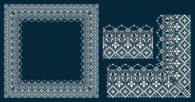 Lacy frame, corner and border with ukrainian embroidery vyshyvanka Pixel or square designed filigree frame for classic ornamental design vector