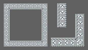 Lacy frame, corner and border with ukrainian embroidery vyshyvanka Pixel or square designed filigree frame for classic ornamental design vector