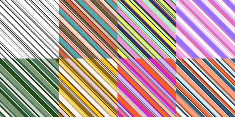 Set of Diagonal stripes seamless patterns. Black and white and colorful parallel oblique lines in repeat endless pattern