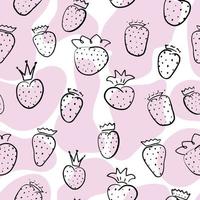 Strawberry doodle, hand drawn, outline. Seamless pattern with strawberry and spot. Repeat endless tile trendy delicate tender style vector