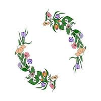 Floral wreath. Hand drawn Flower frame. Colorful vector illustration for romantic design. Clipart isolated on white background
