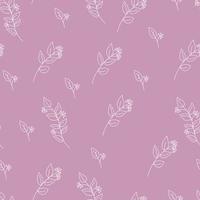 patrón transparente en pequeñas flores y hojas. pequeñas flores blancas. fondo rosa fondo floral ditsy. el patrón elegante para la impresión textil de moda vector