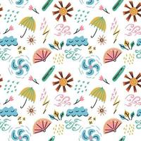Weather of seasons of the year seamless pattern. Repeat endless pattern. Weather and seasons in doodle style. Modern simple design for cards, children, education, posters, print vector
