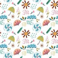 Weather of seasons of the year seamless pattern. Repeat endless pattern. Weather and seasons in doodle style. Modern simple design for cards, children, education, posters, print vector