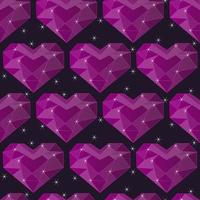 Seamless pattern with Crystal polygonal hearts and stars. Shining purple crystals. Sparkling hearts repeat pattern for print, textile, background. Vector illustration