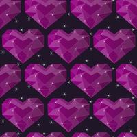 Seamless pattern with Crystal polygonal hearts and stars. Shining purple crystals. Sparkling hearts repeat pattern for print, textile, background. Vector illustration