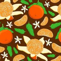 BROWN SEAMLESS VECTOR BACKGROUND WITH BRIGHT RIPE TANGERINES