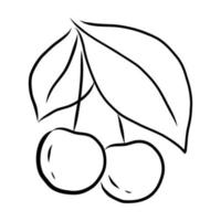 VECTOR LINEAR DRAWING OF A CHERRY ON A WHITE BACKGROUND