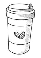 VECTOR ILLUSTRATION OF A PAPER CUP WITH COFFEE ISOLATED ON A WHITE BACKGROUND. DOODLE DRAWING BY HAND