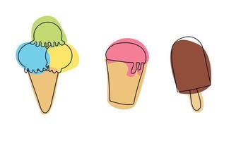 Set of ice creams hand draw illustration with color. Vector minimalism