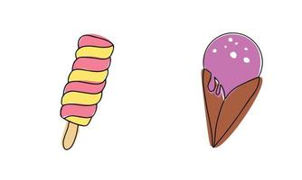 Set of ice creams hand draw illustration with color. Vector minimalism