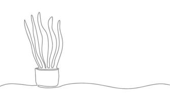 One line home plants silhouette. Botanical Continuous line background. Contour illustration isolated on white. Minimalist art vector drawing.