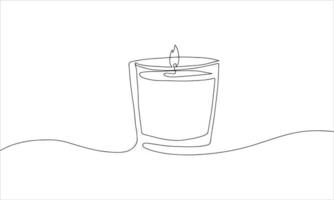 Candle in glass, one continuous line drawing. Isolated on white background.  Vector minimalist style