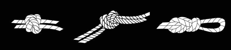 Set of vector elements. White ropes with knot on black background. Stock vector illustration