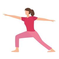 mujer haciendo yoga o pilates. virabhadrasana. ejercicios de estiramiento. pose de guerrero i. hermosa chica practica virabhadrasana i. joven mujer atractiva practicando ejercicio de yoga. haciendo ejercicio vector