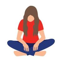 A sad and lonely girl sat in a lotus position on the floor and lowered her head. Depression, sadness, sadness, mental disorder, illness. Flat isolated vector illustration