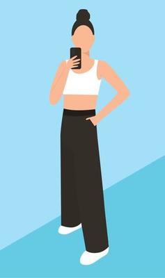 Beautiful girl model posing, vector illustration. Empty face. Face without eyes, nose, mouth, eyebrows.