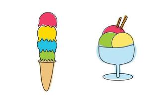 Set of ice creams hand draw illustration with color. Vector minimalism