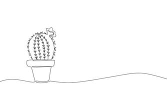 Cactus with flower. One line home plants silhouette. Botanical Continuous line background. Contour illustration vector