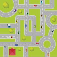 Top view of roads. Crossroads and junctions with cars in countryside. vector