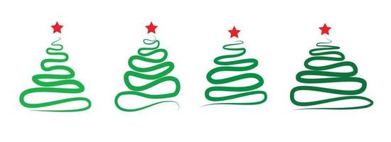 Set of colorful green Christmas trees isolated on white background with red star vector