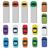Top view cars. City vehicle icons set. Automobile vehicle for transportation. Auto car vector illustration