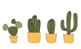 conjunto de plantas de cactus de colección en una olla. iconos ilustración de dibujos animados planta verde y exótica. ilustración vectorial de estilo plano. vector