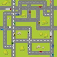 Top view of the Urban crossroads with cars. Map of roads with cars seamless vector