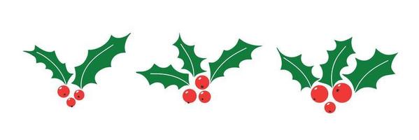 Holly berry Christmas vector icons, season decoration set, winter plants. Holiday illustration. mistletoe.