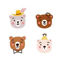 Cute little bear set. Funny baby animals vector