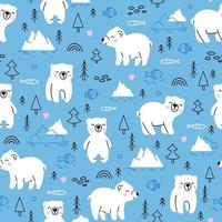 Cute seamless pattern with young arctic polar bears animals