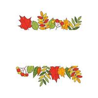 Cute autumn frame with hand-drawn leaves, berries and place for text vector