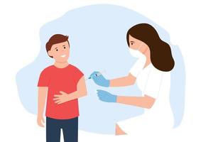 Vaccine children.  Doctor or nurse holds an injection vaccination kid.  Vaccination concept. Healthcare and immunize. Vector illustration.