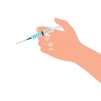 Hand holding Medical syringe. Injection. Vaccination.Healthcare concept. Vector illustration in flat design.