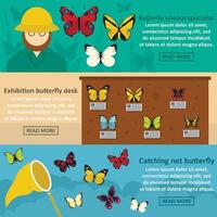 Butterfly desk banner horizonatal set, flat style vector