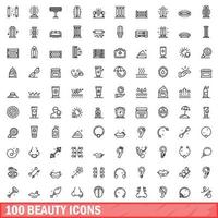 100 beauty icons set, outline style vector