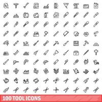 100 tool icons set, outline style vector