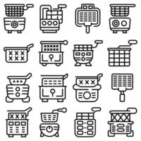 Deep fryer icons set, outline style vector