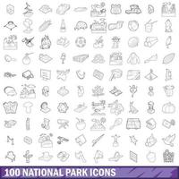 100 iconos de parque nacional, estilo de contorno vector