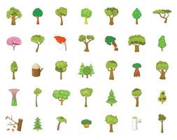 Tree icon set, cartoon style vector