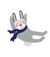 Funny sleeping rabbit in a blue scarf. Vector illustration on a white background