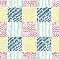 Checkered seamless background with blue, red, yellow abstract patterns vector